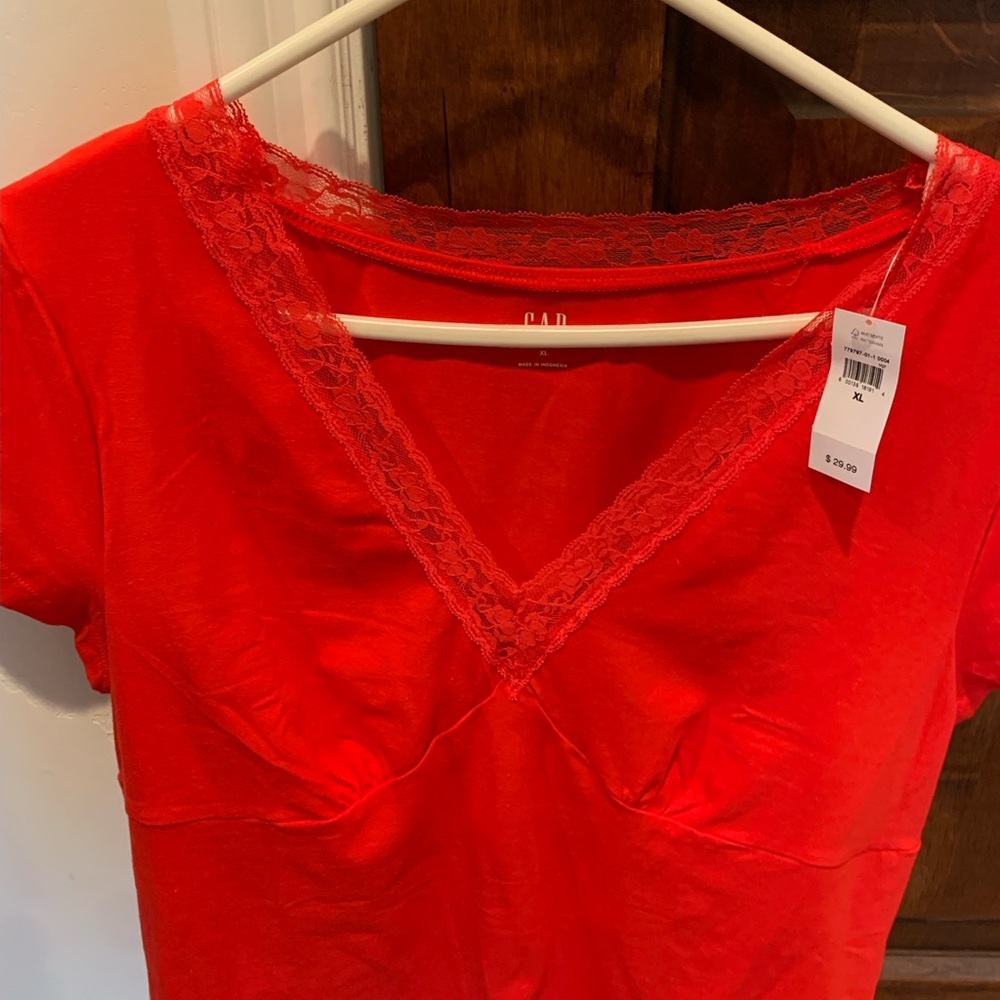 GAP Women's Vibrant Red Lace Trim Chemise